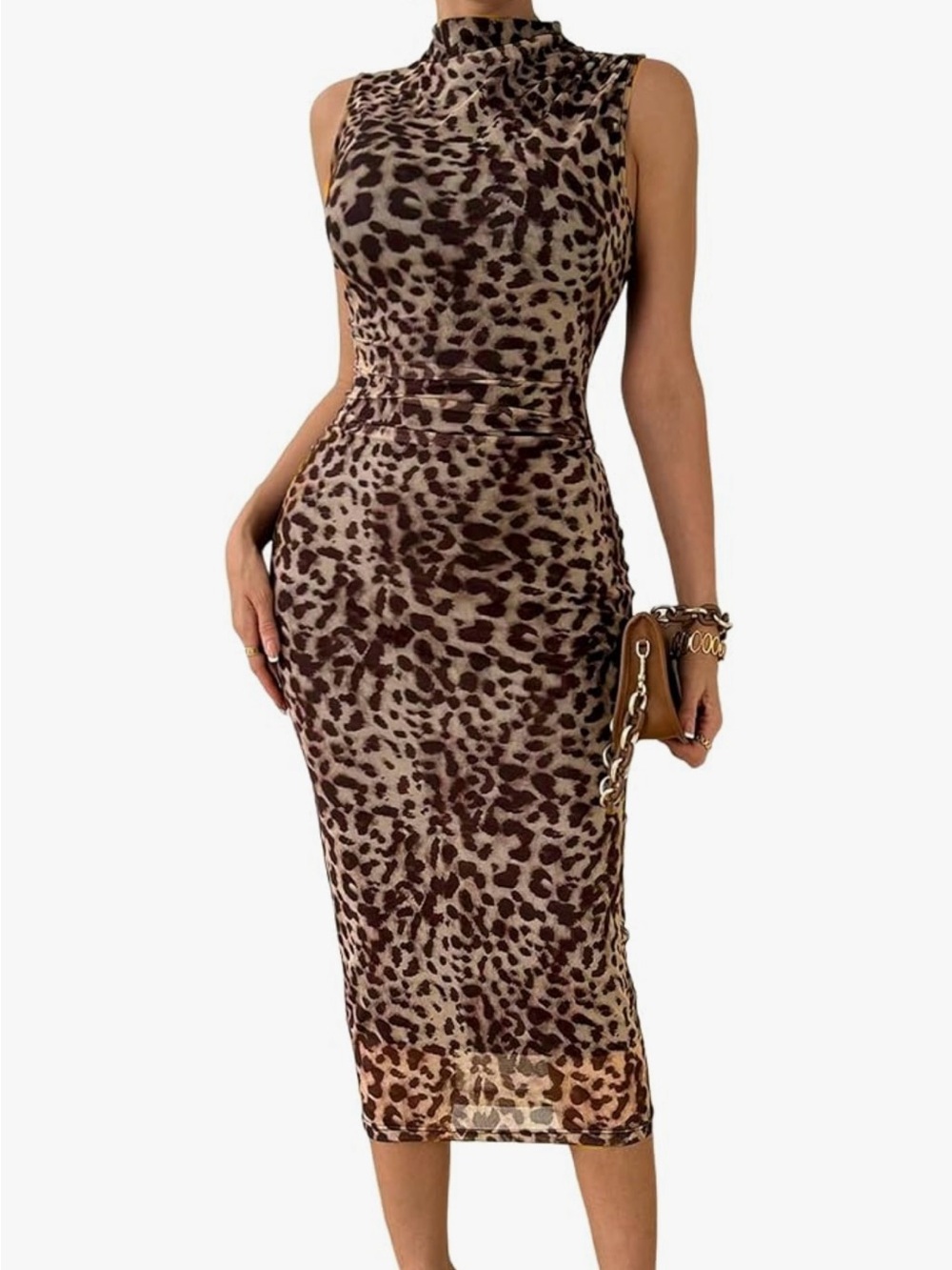 Sheer leopard print MIDI sleeveless dress